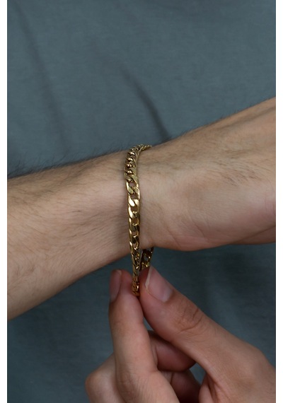 Gurmet Altın Kaplama Çelik Unisex Bileklik Zincir 6 Mm H081Bs Altın