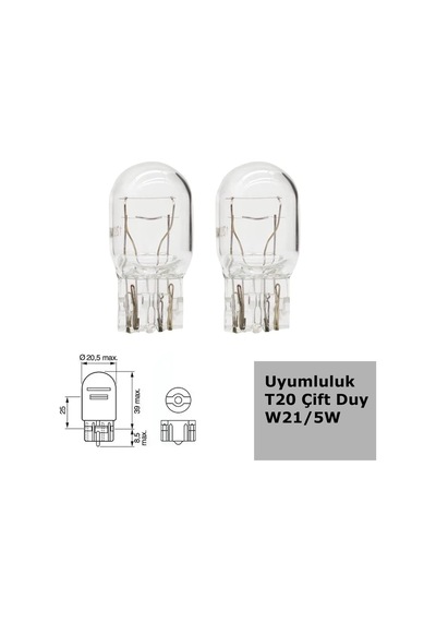 W21 Tip 5w Çift Duylu Halojen Ampul 12v 2 Adet