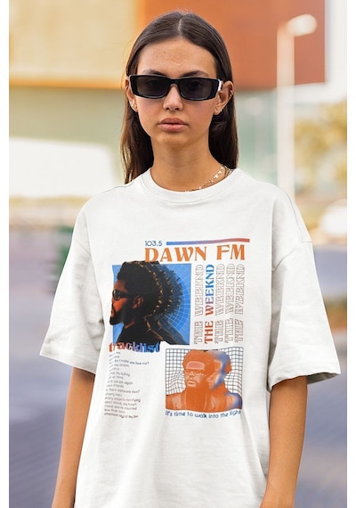 103.5 Dawn Fm Tracklist The Weeknd Baskılı Unisex Oversize Rapper Beyaz