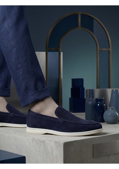 DMR Elegance Ba0252 %100 İçi Dışı Hakiki Deri Erkek Lacivert Süet Casual Loafer Termo Taban Ayakkabı Rekli