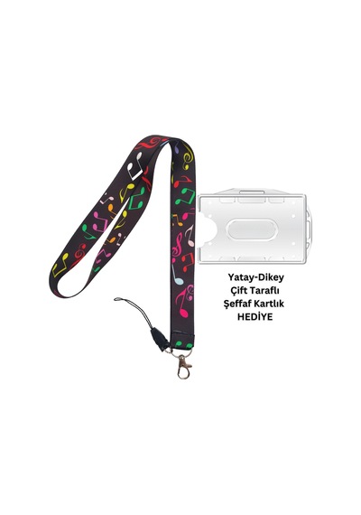 Renkli Notalar Müzik Kart Askısı Yaka Kartı Boyun Askı İpi Telefon Askısı Yatay Dikey Kart Koruyucu