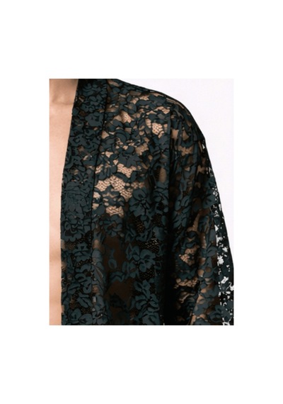 Qmen Style Erkek Kimono Takımı 3 Lü Dantel Set Bornoz + Pantolon + Şort Siyah