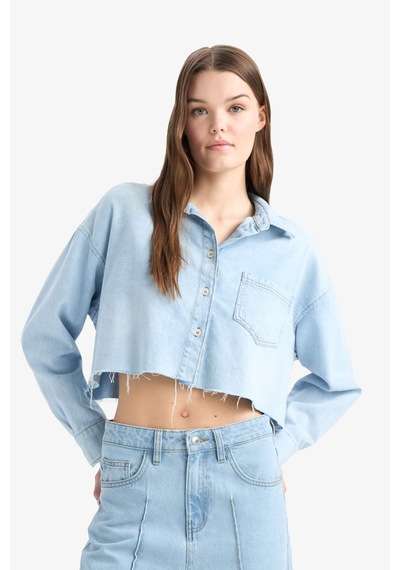 DeFacto Cropped Fit Kesik Uçlu Yumuşak Jean Gömlek D8756AX25SPNM85