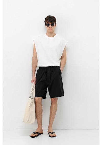 Vamos Oversize Keten Şort Siyah
