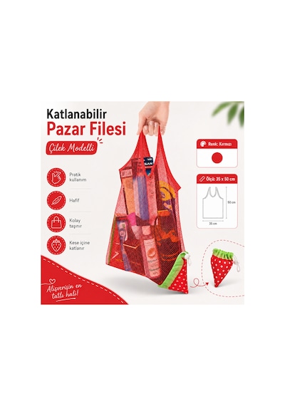 Çilek Görünümlü Katlanır Pazar Filesi