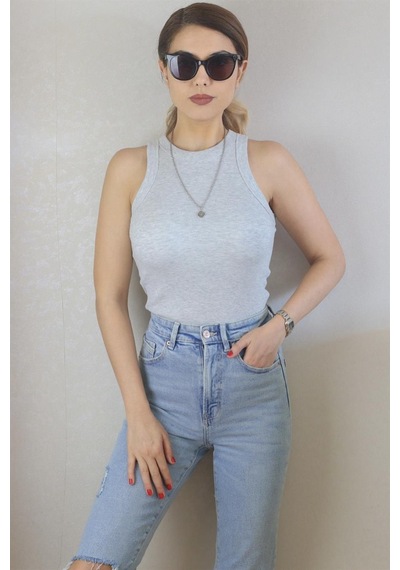 Ritnice Kadın Premium Doku Gri Fitilli Pamuklu Atlet