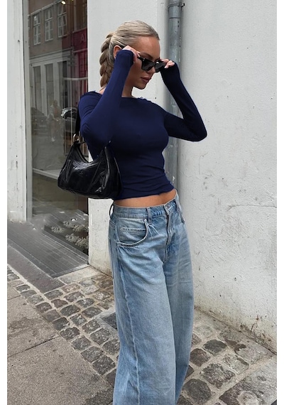 Madmext Lacivert Kayık Yaka Basic Kadın Body Mg1997-lacivert Lacivert