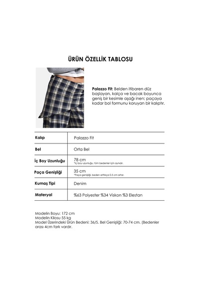 Kadın Laci Ekose W6-56 Palazzo Fit Etek Detaylı Tasarım Pantolon Lacivert
