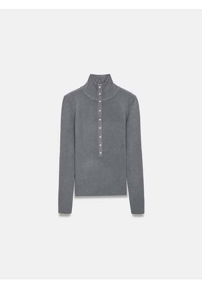 Dilvin 10686 Dik Yaka Çıtçıtlı Triko Kazak-füme