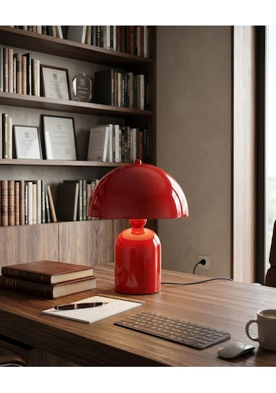Ruby Mantar Tasarım Kırmızı Abajur 25 Cm