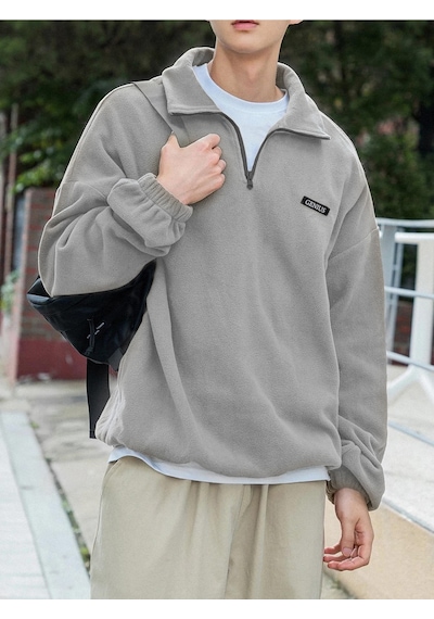 Genius Store Genıus Store Erkek Polar Oversize Sweatshirt Polar Sweatshirt Gri