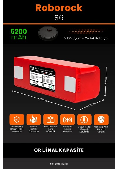 Roborock S6 5200mAh Robot Süpürge  Bataryası