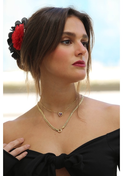 Reis Kuyumculuk T9464 Heart Ruby Kolye Altın Kolye