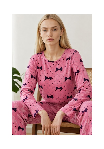 Fit Women Kadın Desenli Nefes Alan Pembe Pijama Takımı 4694