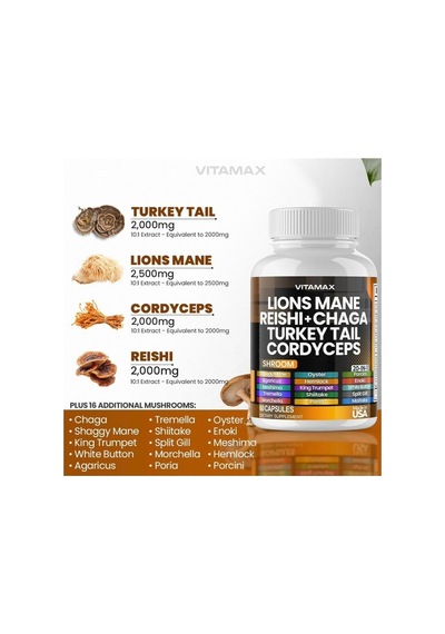 Lions Mane Reıshı + Chaga Turkey Tail Cordyceps 60 Kapsül