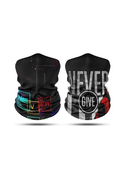 Dair Never Give Up Desenli 2'li Set Boyunluk Bandana Outdoor Balaklava Yüz Maskesi Kafa Bandı