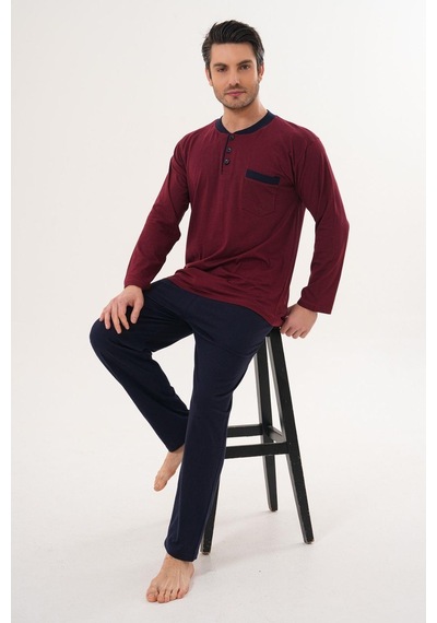 Markalinda 3126 Bordo %100 Pamuk Büyük Beden Erkek Pijama Takımı Bordo