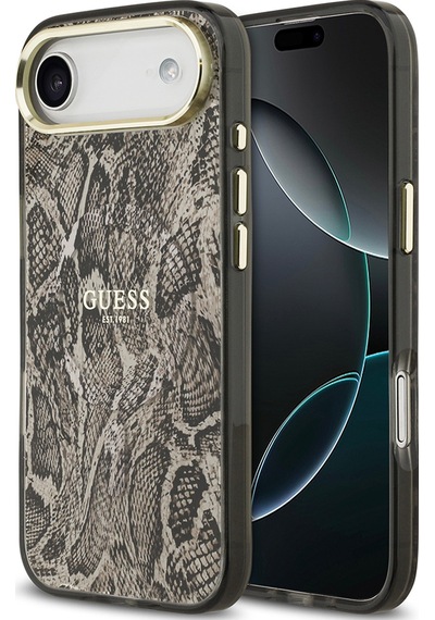 Apple Uyumlu iPhone 17 Air Kılıf Guess Lisanslı M-safeli Yazı Logolu Python Desenli Kapak Kahverengi Kahverengi