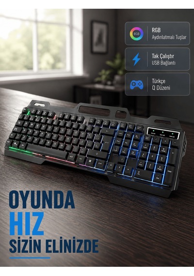 Profesyonel Klavye Mouse Seti Rgb Işıklı, Türkçe Q, Dpı Ayarlı, Dayanıklı Gövde - 14997