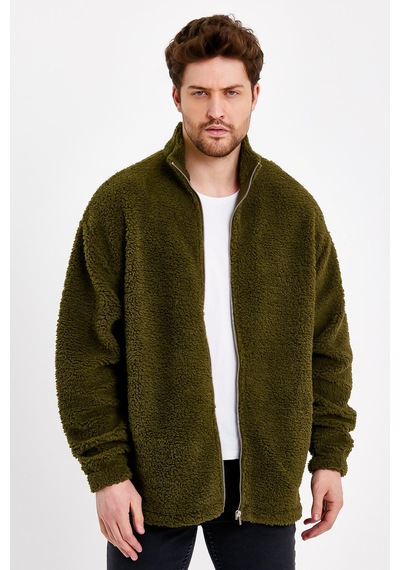 JAHR MARC Fermuarlı Oversize Yeşil Peluş Ceket - S Yeşil