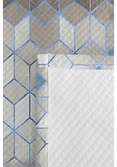 Geometrik Mavi Genç Odası Tek Kişilik Dekoratif Pike Takımı - Gri 160x220 Cm Kapitone Yatak Örtüsü Kırçıllı Yaprak Akışı