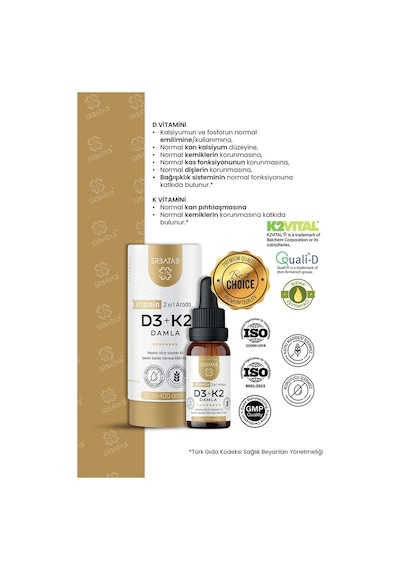 Erbatab Vitamin D3 K2 2'si 1 Arada Damla