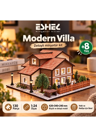 Eshel Modern Villa 130'lu Parça 1:24 Karton Maket