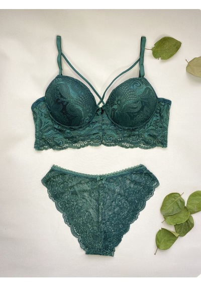 Kadın Dantelli Desteksiz Bralet Vizon Sütyen Takım 001