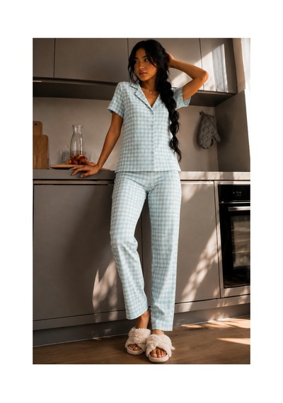 Fit Women Kadın Zarif Yaka Dokulu Ferah Su Yeşili Pijama Takımı