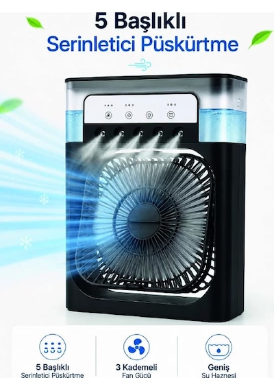 Hepsi Püskürtmeli Masaüstü Fan 5 Başlıklı Serinletici 600 Ml Su Haznesi 3 Kademe Fan Type-c Bağlantı Najmaddin