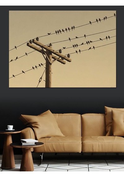 Tellerdeki Kuşlar Sepia Fotoğraf Dekoratif Kanvas - Mdf Ahşap Tablo