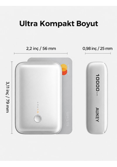 Aukey Pb-y55-wh Spark Mini 10000 Mah Kompakt Hızlı Şarj Powerbank - Beyaz