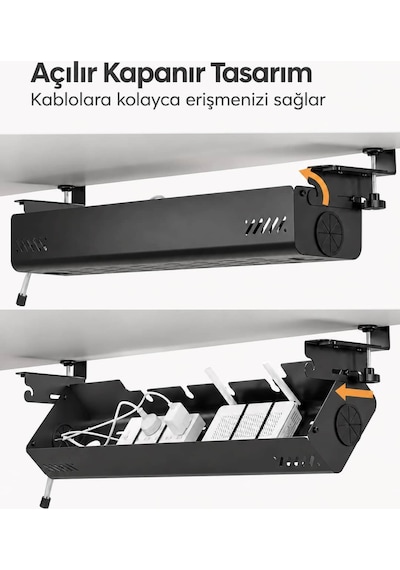 Hareketli Masa Altı Kablo Düzenleyici Tepsisi 90 Cm Kolay Montaj, Kablo Bağı Hediyeli