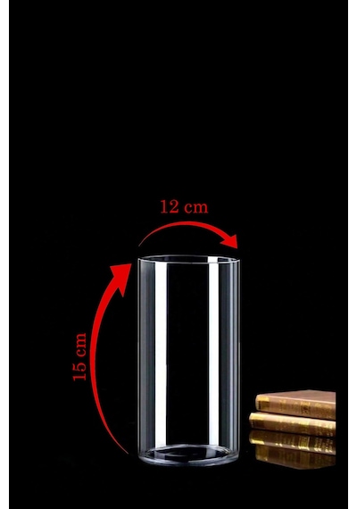 Silindir Cam Vazo 12 Cm Genişlik 15 Cm Yükseklik Kalın Taban Kalın Cam Kesme Beyaz