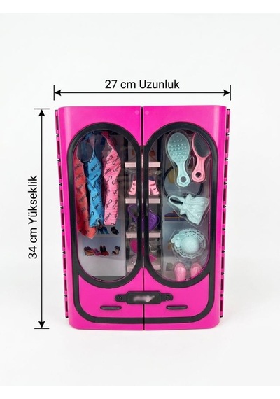 Stilim Sensin 3 Farklı Şık Kıyafetli Ve Aksesuarlı Çift Kapaklı Taşınabilir 34cm Oyuncak Gardırop 1