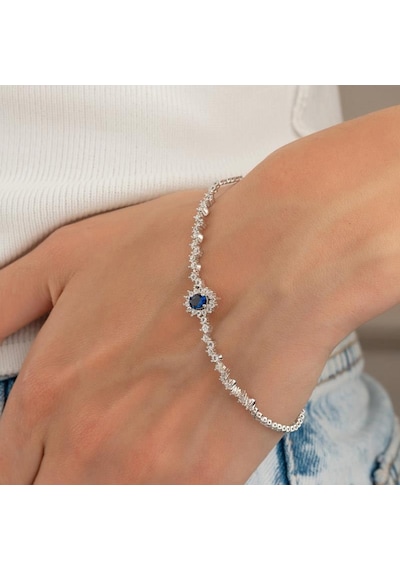 Gümüş Pazarım Oval Kesim Safir Su Yolu Gümüş Bileklik
