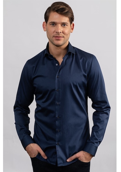 Tudors Slim Fit Koton Saten Premium Seri Erkek Gömlek-24024 Lacivert