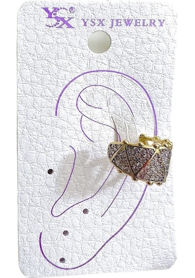 Earcuff Sıkıştırmalı Çelik Kıkırdak Küpe Üçgen Desenli Zirkon Taşlı Altın Renk