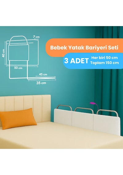 Miralay Yeni Nesil Yatak Bariyeri 50 x 40 CM Beyaz 3 Adet