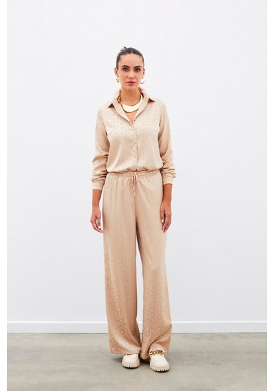Sateen Bel Lastikli Desenli Pantolon - Camel-135100 Camel