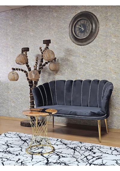 Zafir İkili Papatya Çay Seti Koltuk Gold Sivriltme Ayak, Balkon, Salon, Ofis, Koltuk Takımı, İkili Berjer Füme