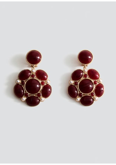 Bordo Taşlı Sallantılı Küpe Resimdeki
