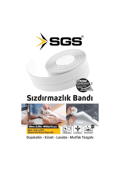Sgs 1241 Küf Tutmaz Duşakabin Küvet Lavabo Su Sızdırmazlık Bandı 38mm X 3.35m
