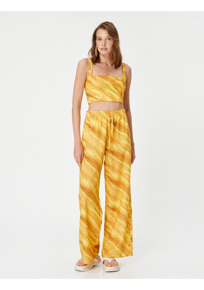 Koton Koton X Şahika Ercümen - Batik Desenli Crop Atlet Sarı Desenli 3sak30035ew