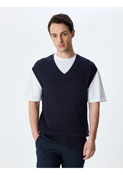 Koton V Yaka Regular Fit Viskon Karışımlı Triko Süveter Lacivert 5sam70013ht