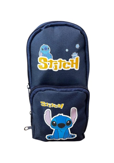 Stitch Baskılı Kalem Çantası Lacivert Geniş Hazneli Çok Bölmeli Kalem Kutu Lacivert