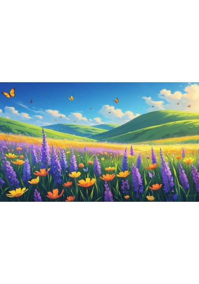 Kelebekler Yabani Çiçekler İçinde Bahar Havası 04 Çerçevesiz 50x30 Cm Pvc Tablo