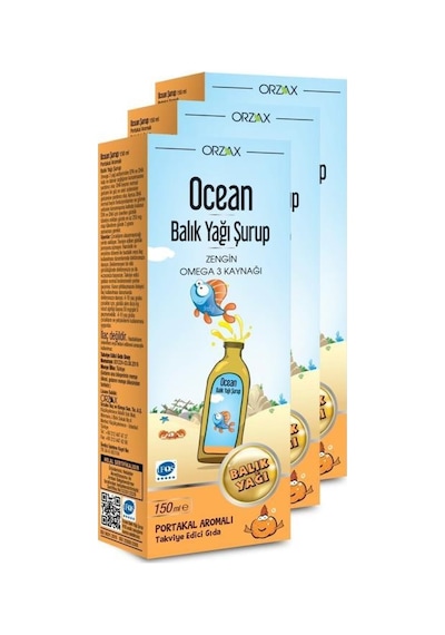 Orzax Ocean Balık Yağı Şurubu Portakal Aromalı 150ml 3 Adet