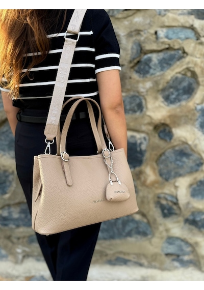 Just Polo Kadın Orijinal Just Polo Yumuşak Deri Ayarlanabilir Askılı Lüks El & Omuz Çantası Shoulder Bag Bej