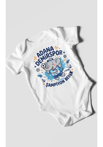Morivokids Adana Demirspor Temalı Kısa Kollu Bebek Body %100 Pamuk Beyaz